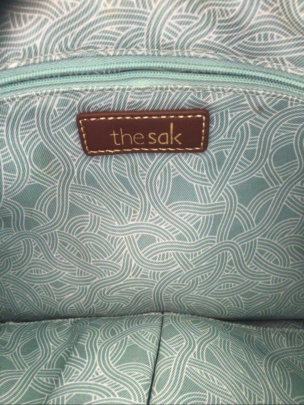 The Sak Navy Leather Shoulder Bag with Tan Trim and Strap - Picture 2 of 11
